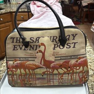 Breeke Saturday Evening Post Flamingo Black Pink Travel Overnight Bag